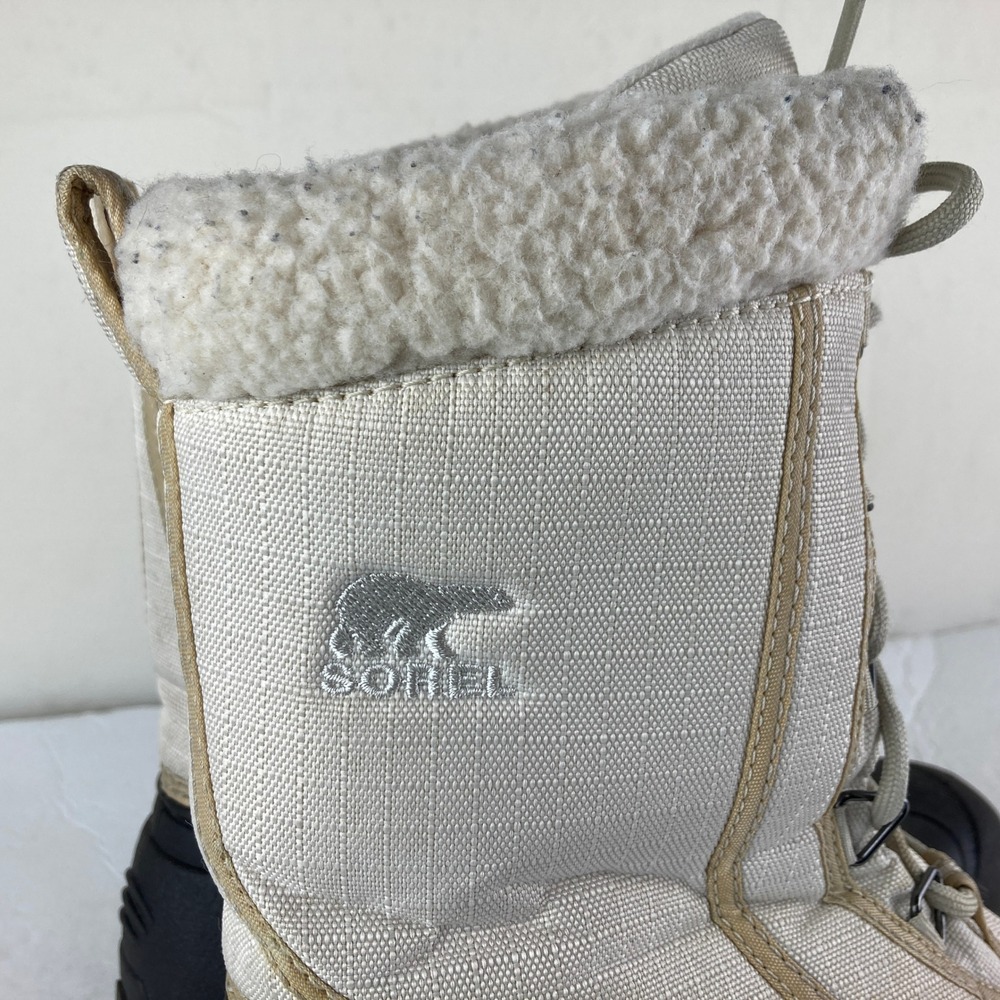 Sorel Winter Snow Boots Women 8 Cream Black Thinsulate Faux Fur Gorpcore Warm - Picture 5 of 8
